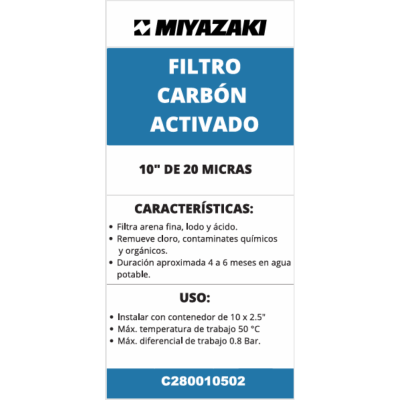 FILTRO CARBÓN ACTIVADO 10" 20 Micras FILTRO CARBÓN ACTIVADO 10" 20 Micras