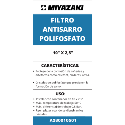 FILTRO ANTISARRO 10 X 2,5" CON PIEDRAS POLIFOSFATO FILTRO ANTISARRO 10 X 2,5" CON PIEDRAS POLIFOSFATO